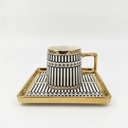 Kaffeetasse Porzellan Schwarz mit Goldfarbenen Akzenten, ashaya