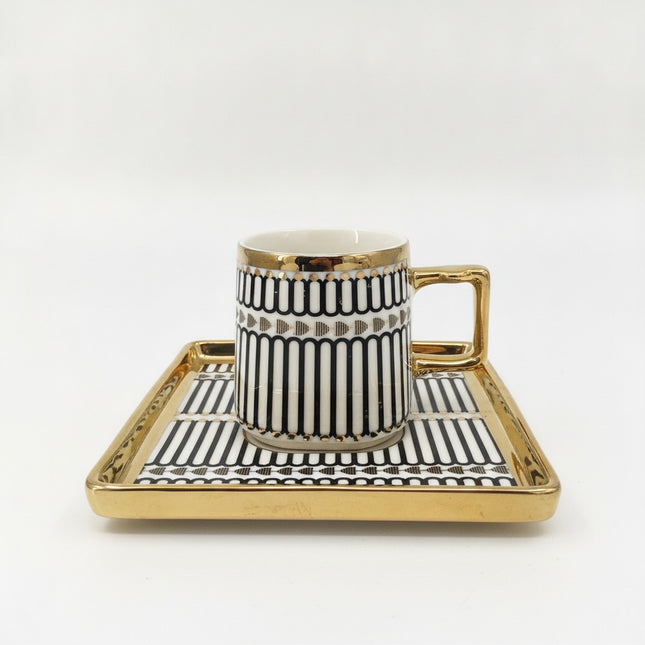 Kaffeetasse Porzellan Schwarz mit Goldfarbenen Akzenten, ashaya