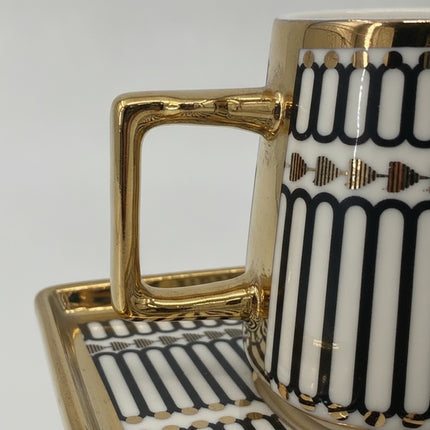 Kaffeetasse Porzellan Schwarz mit Goldfarbenen Akzenten, ashaya
