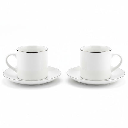 Kaffeetassen Set Porzellan Weiß mit Silberrand, elkhaya M2, Kaffee & Espresso