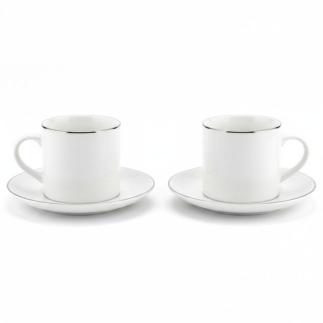 Kaffeetassen Set Porzellan Weiß mit Silberrand, elkhaya M2, Kaffee & Espresso