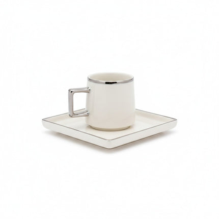 Kaffeetassen Set Porzellan Weiß mit Silberrand, elkhaya M2, Kaffee & Espresso
