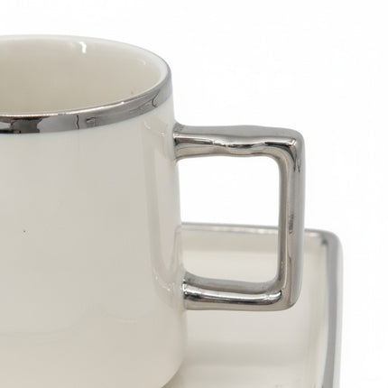 Kaffeetassen Set Porzellan Weiß mit Silberrand, elkhaya M2, Kaffee & Espresso