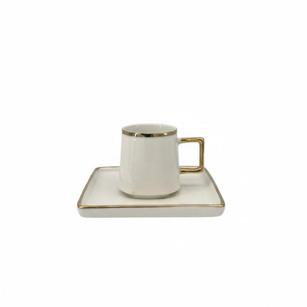 Espressotasse mit Untertasse, Goldrand, Keramik Weiss, 2-teiliges Set