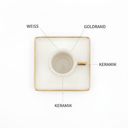 Espressotasse mit Untertasse, Goldrand, Keramik Weiss, 2-teiliges Set