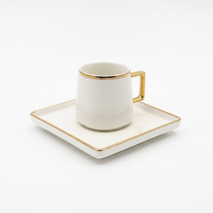 Espressotasse mit Untertasse, Goldrand, Keramik Weiss, 2-teiliges Set
