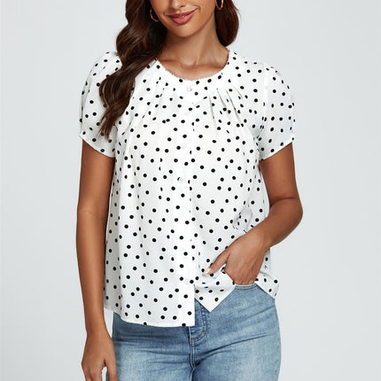 Dot Print Short Sleeves Top In White