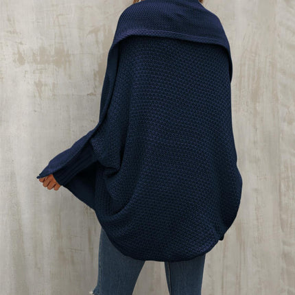 Chunky Pleat Oversized Cardigan In Navy