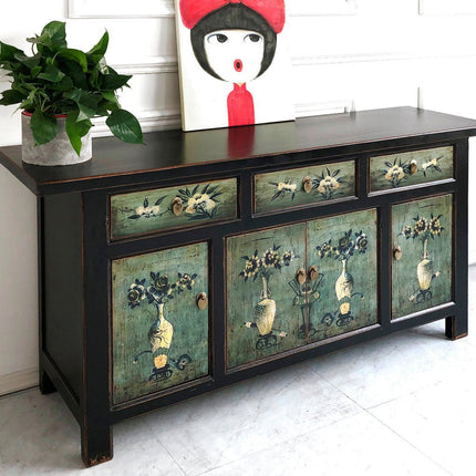 Vintage Asia Orientalische Kommode Sideboard Schrank Minzgrün - Art. 34372-6