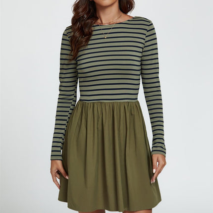 Long Sleeve Stripe Mini Dress In Olive