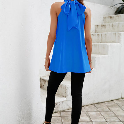 Halter Neck Tie Back Top In Azure Blue