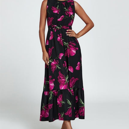 Floral Print Halterneck Maxi Dress In Black