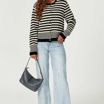 Geo Pattern Knitted Cardigan In Black