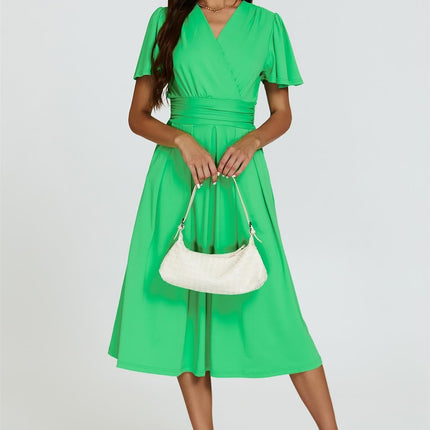 Angel Sleeve Jersey Midi Dress In Green