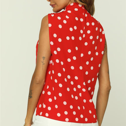 Polka Dot High Neck Sleeveless Blouse In Red