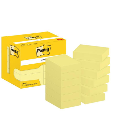 Post-it® Notes, Gelb, 38 mm x 51 mm, 100 Blatt/Block, 12 Blöcke/Packung, Kartonverpackung, 100% PEFC, SGSCH-PEFC-COC-110078 | Packung (1 Stück)