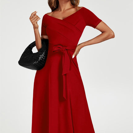 Bardot Midi Dress In Red
