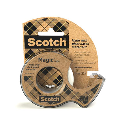 Scotch® Magic™ Klebeband, mit 66 % pflanzlichem Klebstoff hergestellt, 19 mm x 20 m, 1 Rolle + 1 Abroller aus Recyclingmaterial/Packung | Packung (1 Rolle)