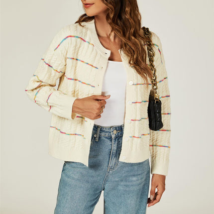 Rainbow Stripe Knitted Cardigan In White