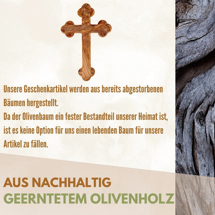 Olivenholz Kreuz mit runden Kanten | Wandkreuz Geschenk Taufe, Kommunion, Firmung