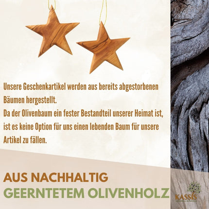 Personalisierter Stern Anhänger aus Olivenholz mit Gravur 8 cm | Baumschmuck & Weihnachtsdeko