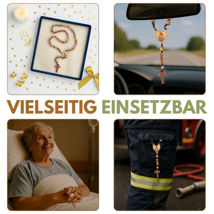 Rosenkranz aus Olivenholz mit Herz und Maria (42 cm) | Gebetskette als Geschenk zur Taufe, Kommunion & Firmung