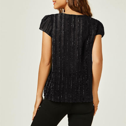 Flocked Tulle Sheer Top In Black