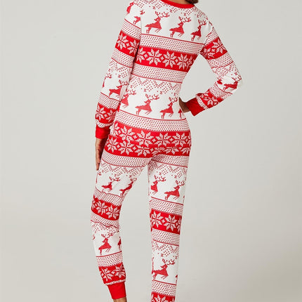 Christmas Long Sleeve SweatShirt Top & Trousers Co Ord Pyjama Sets In White & Red Snow Reindeer