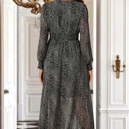 Leopard Print Long Sleeve Maxi Dress In Grey