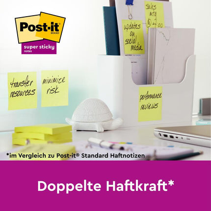 Post-it® Super Sticky Notes, Gelb, 76 mm x 127 mm, 90 Blatt/Block, 24 Blöcke/Packung, Kartonverpackung, 100% PEFC, SGSCH-PEFC-COC-110078 | Packung (1 Stück)