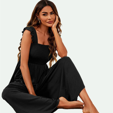 Frill Detail Strappy Jumpsuit In Black