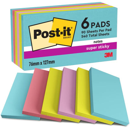 Post-it® Super Sticky Notes, 76 mm x 127 mm, 90 Blatt/Block, 100% PEFC