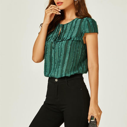 Flocked Tulle Sheer Top In Green
