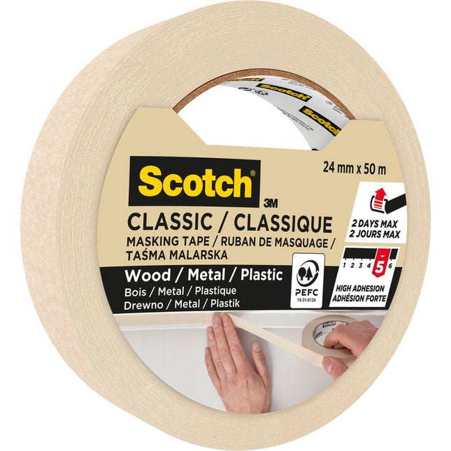 Scotch® Classic Abdeckband, 24 mm x 50 m, 1 Rolle/Packung, 70% PEFC, SGSCH-COC-110078 | Packung (1 Rolle)