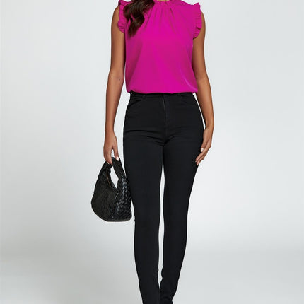 Frill Trim Sleeve Frill Neck Blouse Top In Magenta