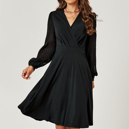Long Chiffon Sleeve Pleated Midi Dress In Black