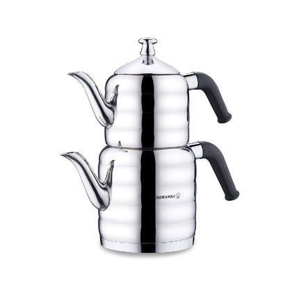 Korkmaz Mina Maxi Teekannen-Set, 1,1 l + 2,0 l, 18/10 Edelstahl, Silber