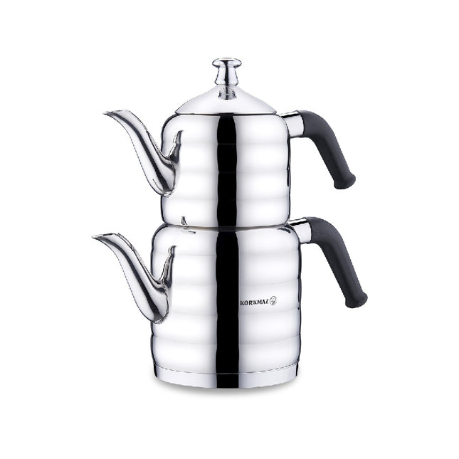 Korkmaz Mina Maxi Teekannen-Set, 1,1 l + 2,0 l, 18/10 Edelstahl, Silber