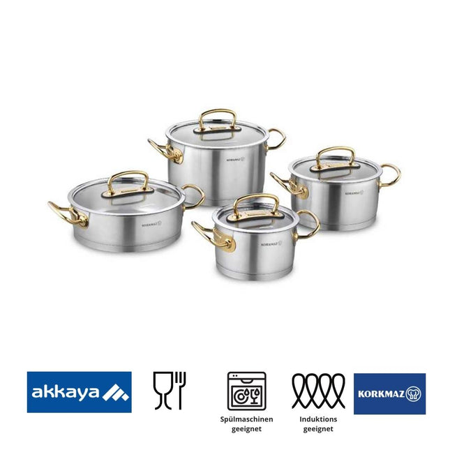 Kochtopf-Set A1148, 8-teilig, Gold – 2,0 l / 4,0 l / 6,3 l + 3,1 l
