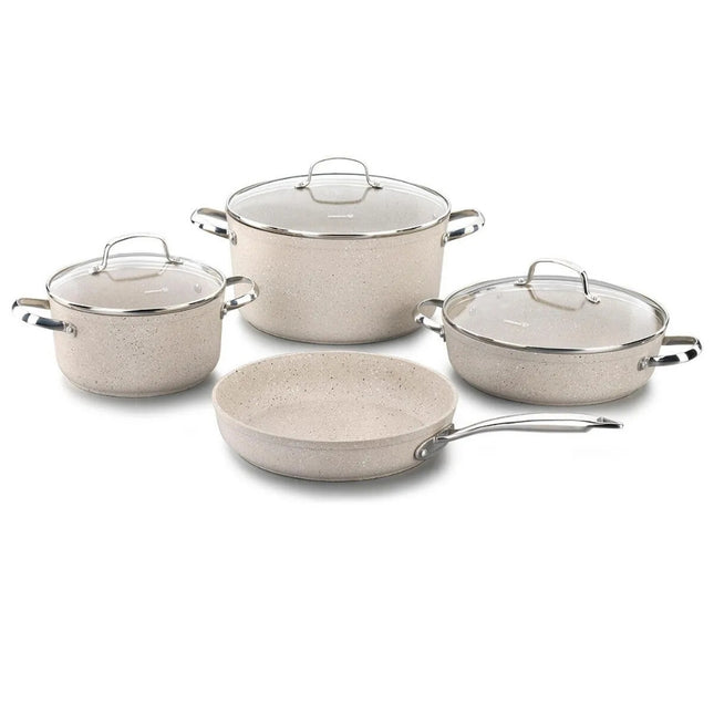 Kochtopf- & Pfannenset  7-teilig Beige – Granit-PTFE, Solar Base, induktionsgeeignet