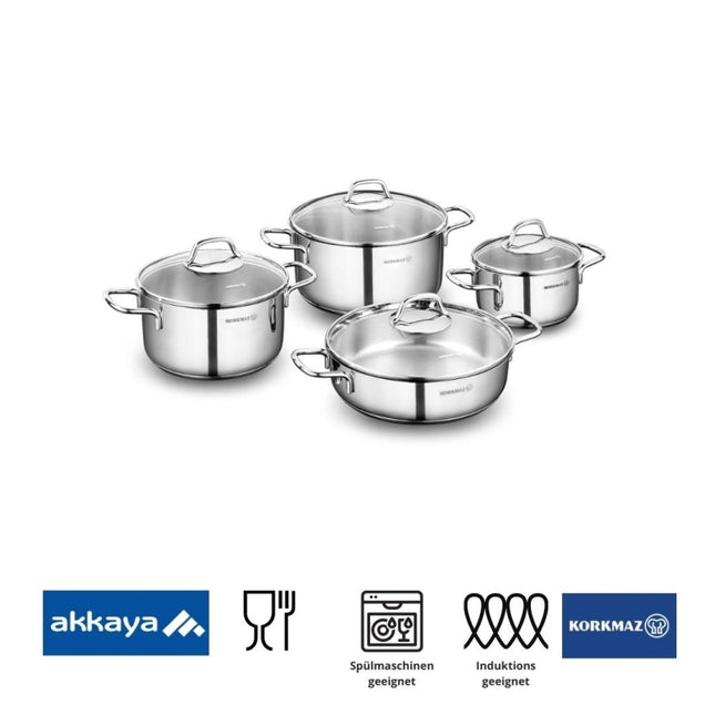 Kochtopf-Set 8-teilig aus 18/10 Edelstahl, induktionsgeeignet