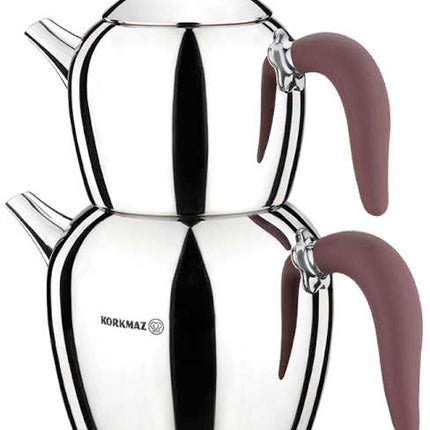 Sehnaz Teekannen-Set Red Chrome 18/10 Edelstahl mit 3-Schicht-Kapselboden