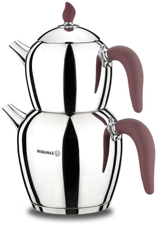 Sehnaz Teekannen-Set Red Chrome 18/10 Edelstahl mit 3-Schicht-Kapselboden