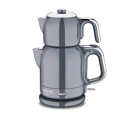Korkmaz Caytema Elektrischer Teekocher-Duo – Inox/Chrome, 0,9 l Kanne & 1,7 l Kessel, 1600 W, 18/10 Edelstahl, Warmhaltefunktion