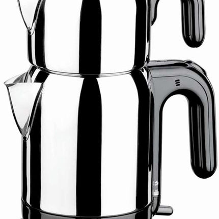 korkmaz Elektrischer Teekocher & Wasserkocher (Schwarz) – 1,1 l Kanne / 1,7 l Kessel, 1600 W, 18/10 Edelstahl, Warmhaltefunktion