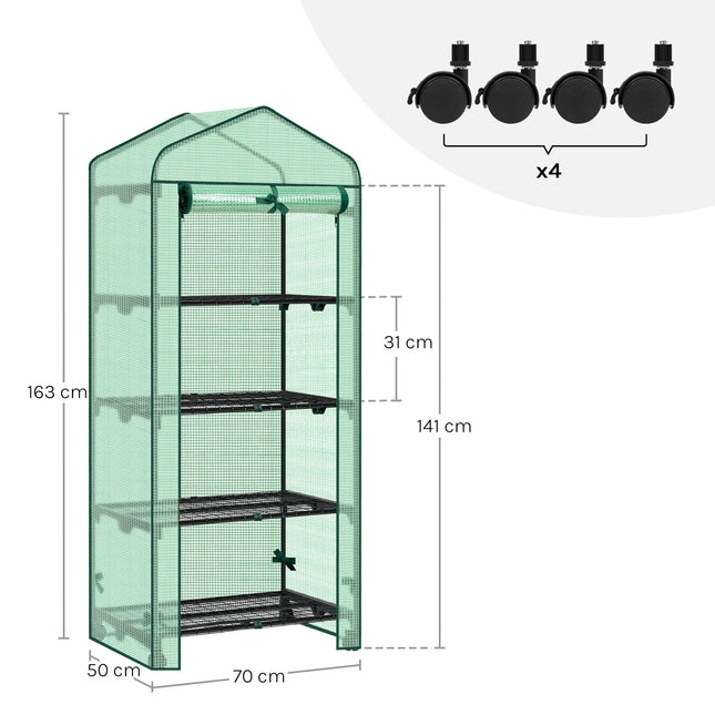 Gewächshaus mit Rollen & 3 Ablagen – kleines Tomatenhaus Outdoor 130/163cm – Garten Frühbeet mit PE
