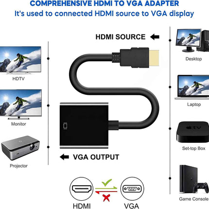 HDMI auf VGA Adapter D-Sub 15-polig Konverter Full HD 1080p VGA Buchse