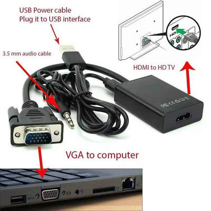 VGA auf HDMI Adapter mit Audio Full HD 1080p VGA zu HDMI Konverter PC Laptop