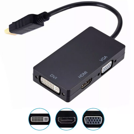 DisplayPort auf HDMI DVI VGA Adapter DP Konverter 3in1 1080p Schwarz oder Weiß