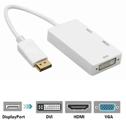 DisplayPort auf HDMI DVI VGA Adapter DP Konverter 3in1 1080p Schwarz oder Weiß